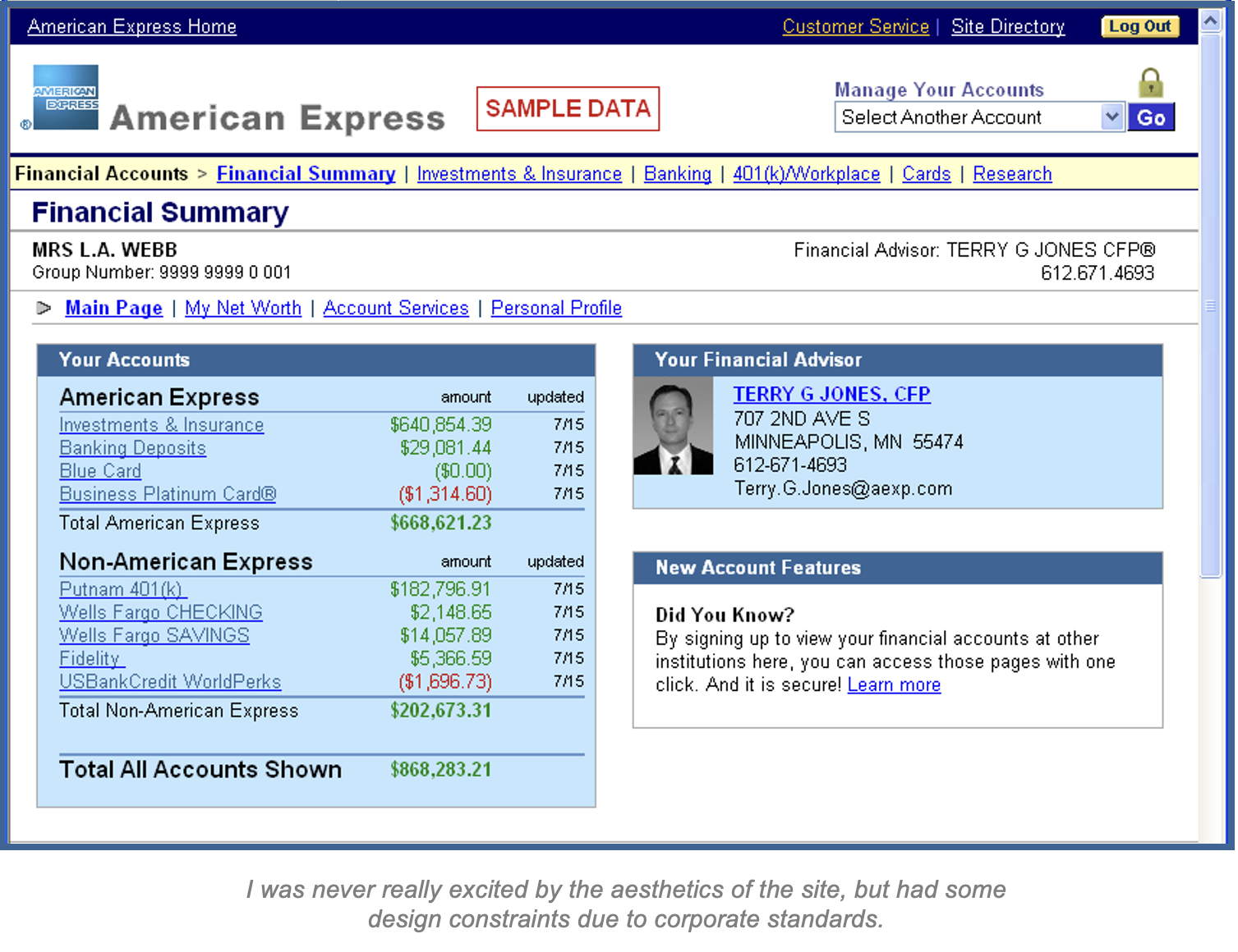 screenshot of an american express website for clients